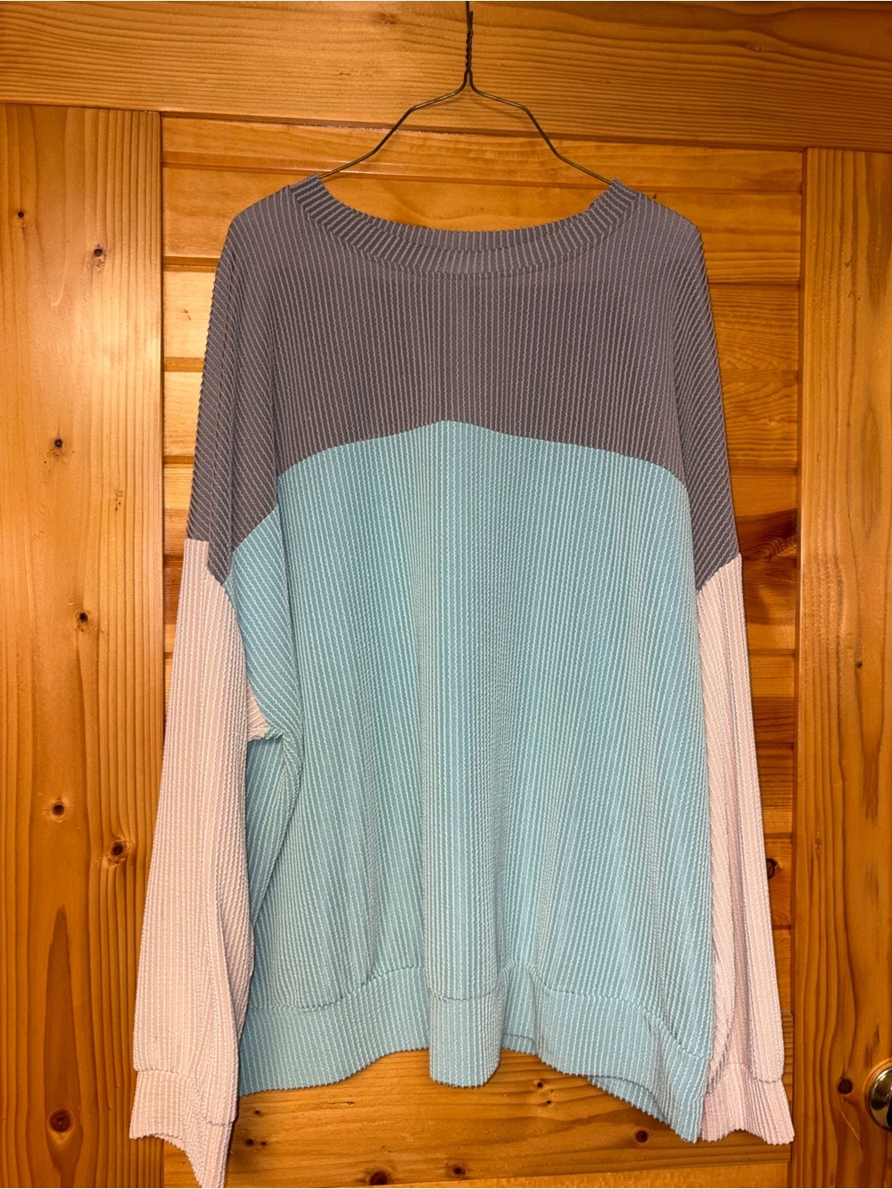 Colorblock Long Sleeve Knit Top in Aqua, Purple & Pink